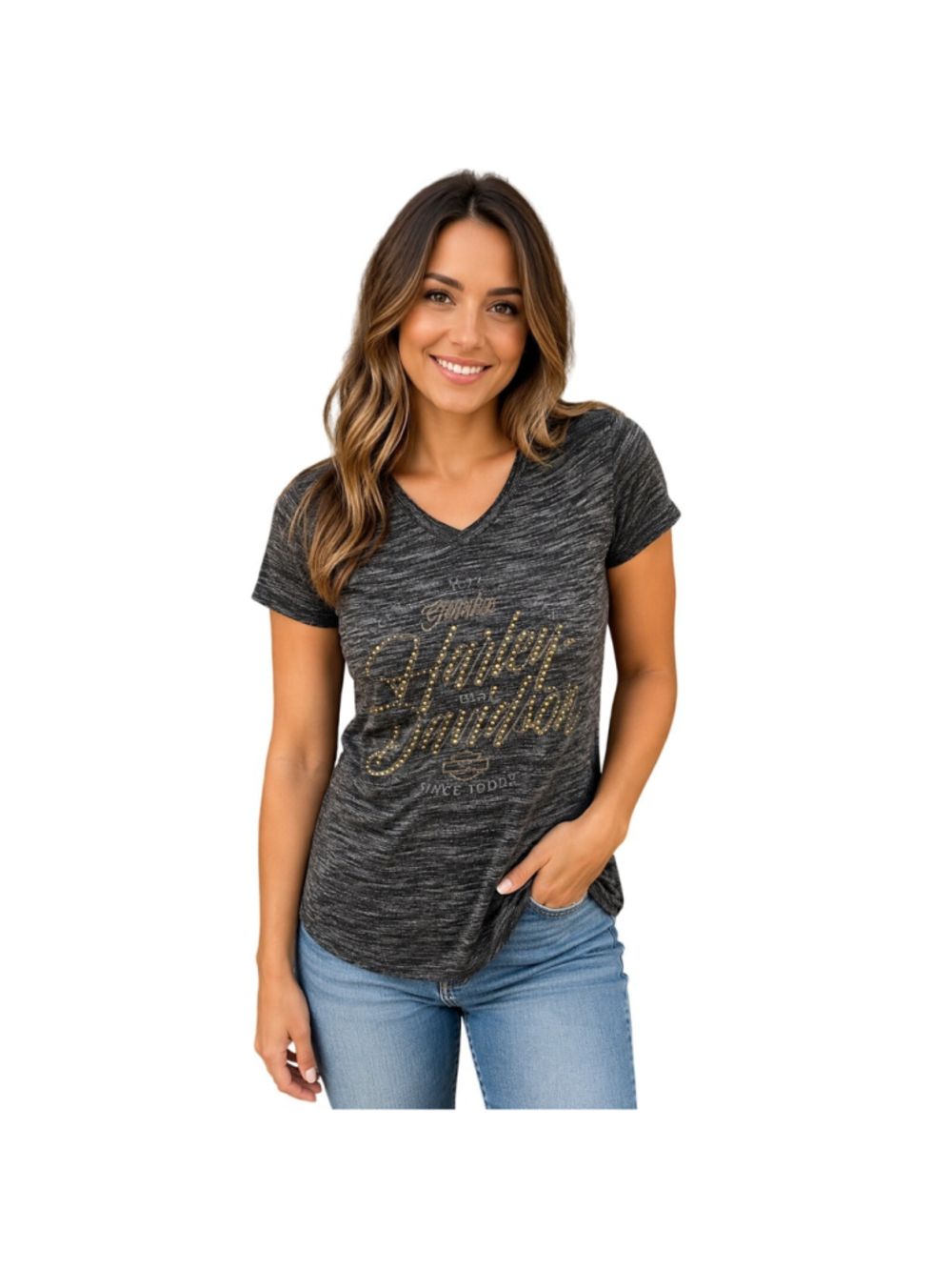 Harley Davidson sz L (fit small) new braunfels TX gold studded embellished top^^